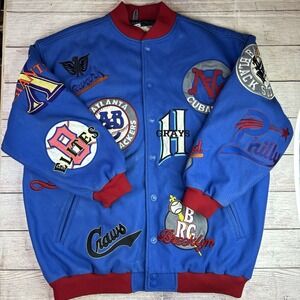 Vtg Headgear Negro League Mens XXXL Blue Wool Jacket Team Patches Museum NLBM